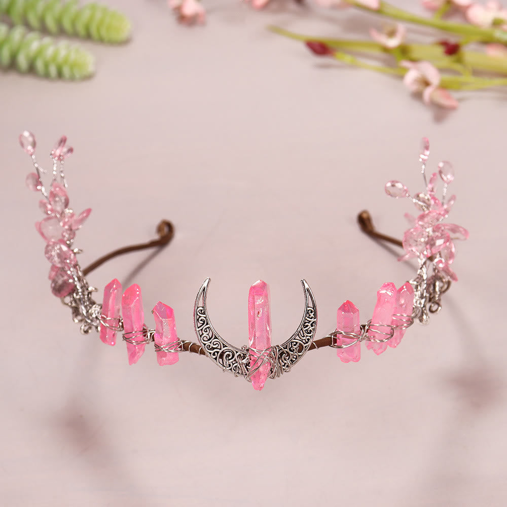Olivenorma Natural Crystal Sun Moon Woven Flower Crystal Crown