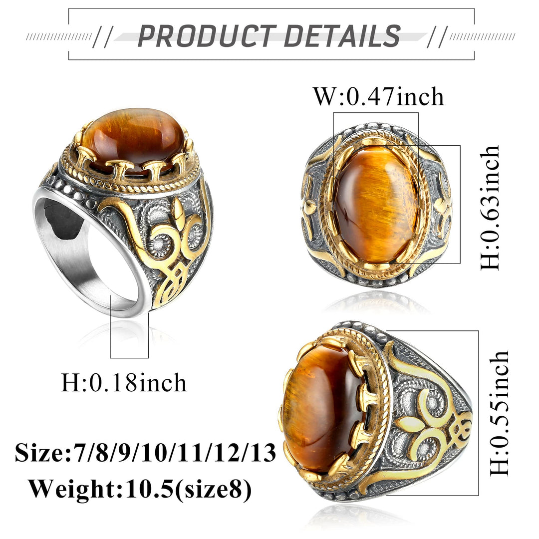 Olivenorma Retro Large Tiger Eye Stone Mens Ring