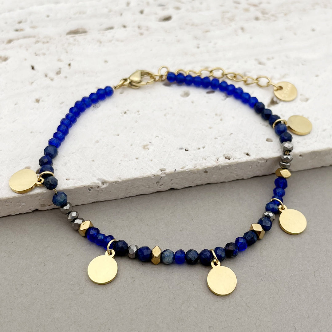 Olivenorma Natural Stone Beaded Titanium Disc Charm Bracelet