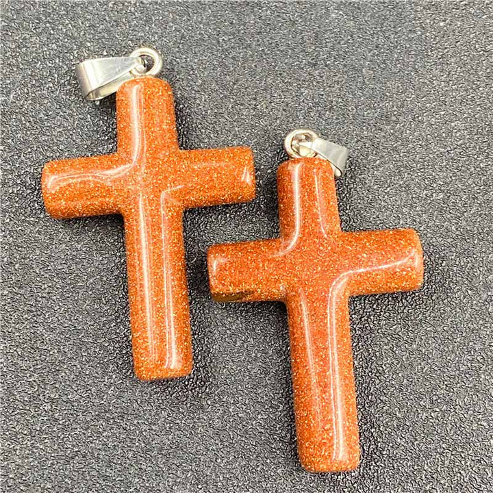 Olivenorma Natural Crystal Cross Healing Pendant