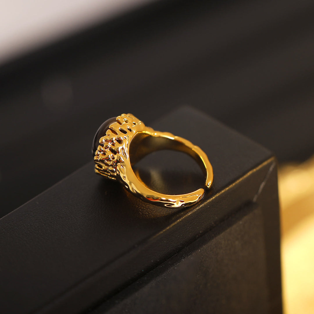 Olivenorma Natural Tiger Eye Stone Vintage Open Ring
