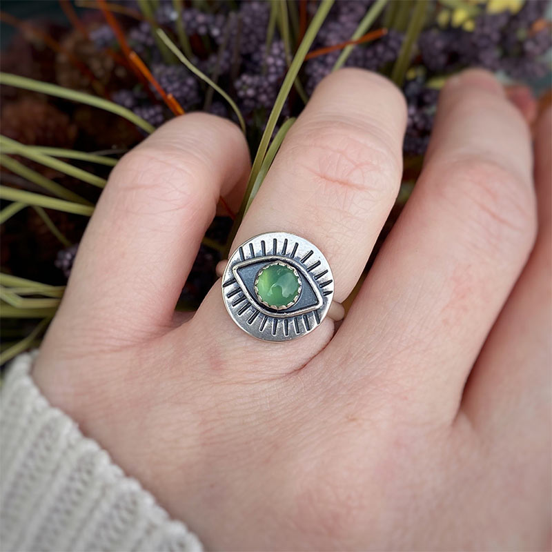 Chrysoprase Evil Eye Protection Ring