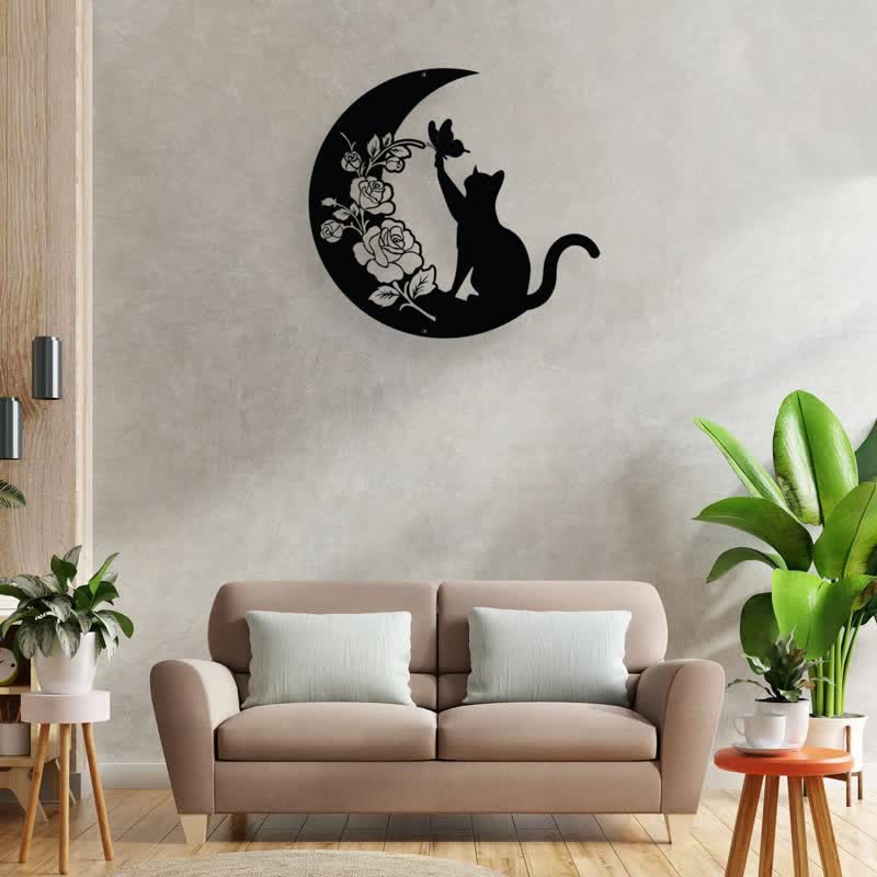 Olivenorma Cresent Moon and Cat Metal Wall Decor