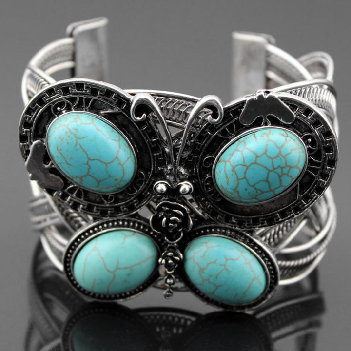 (Clearance 30% OFF / CODE: OFF30) - Olivenorma Large Turquoise Stone Butterfly Cuff Bracelet