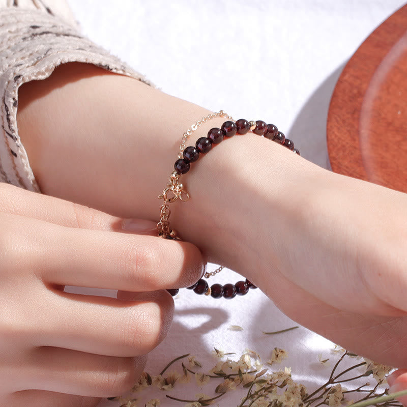 Olivenorma Garnet Beaded Metal Chain Double Layer Bracelet