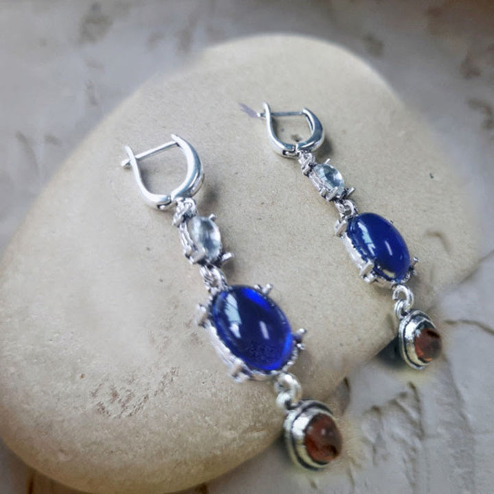 Olivenorma Oval Moonstone Sapphire Ethnic Witch Earrings