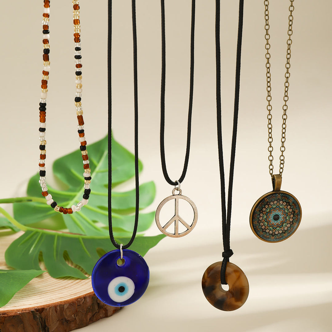 Olivenorma Natural Stone Tree of Life Evil Eye Pendant Necklace Set