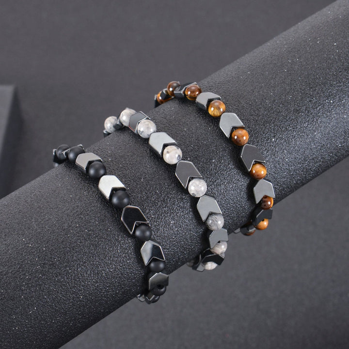 Olivenorma Arrow Hematite Tiger Eye Beaded Men Bracelet