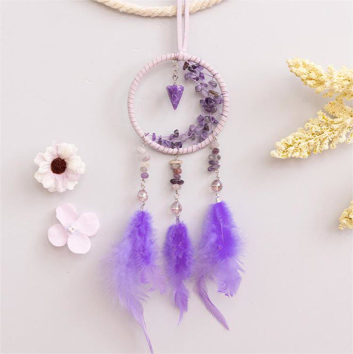 Olivenorma Amethyst Pendant Small Crescent Feather Dream Catcher