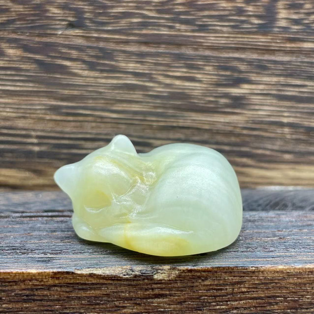 Olivenorma 4cm Natural Crystal Nap Cat Gemstone Decoration - Afghanistan Jade - image 4
