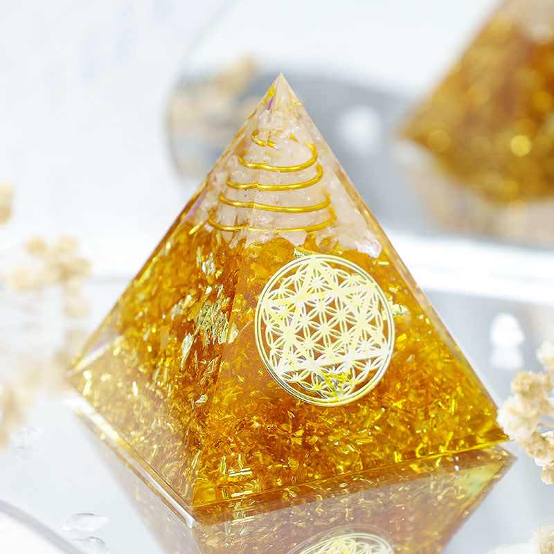 Olivenorma Citrine Wealth Metatron's Cube Orgone Pyramid