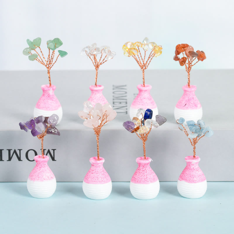 Olivenorma Crystal Tree of Life Pink Vase Gemstone Decoration - image 0