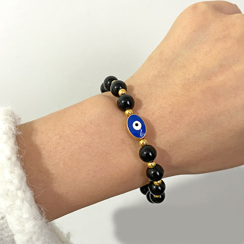 Olivenorma 8mm Blue Tiger Eye Evil Eye Bracelet