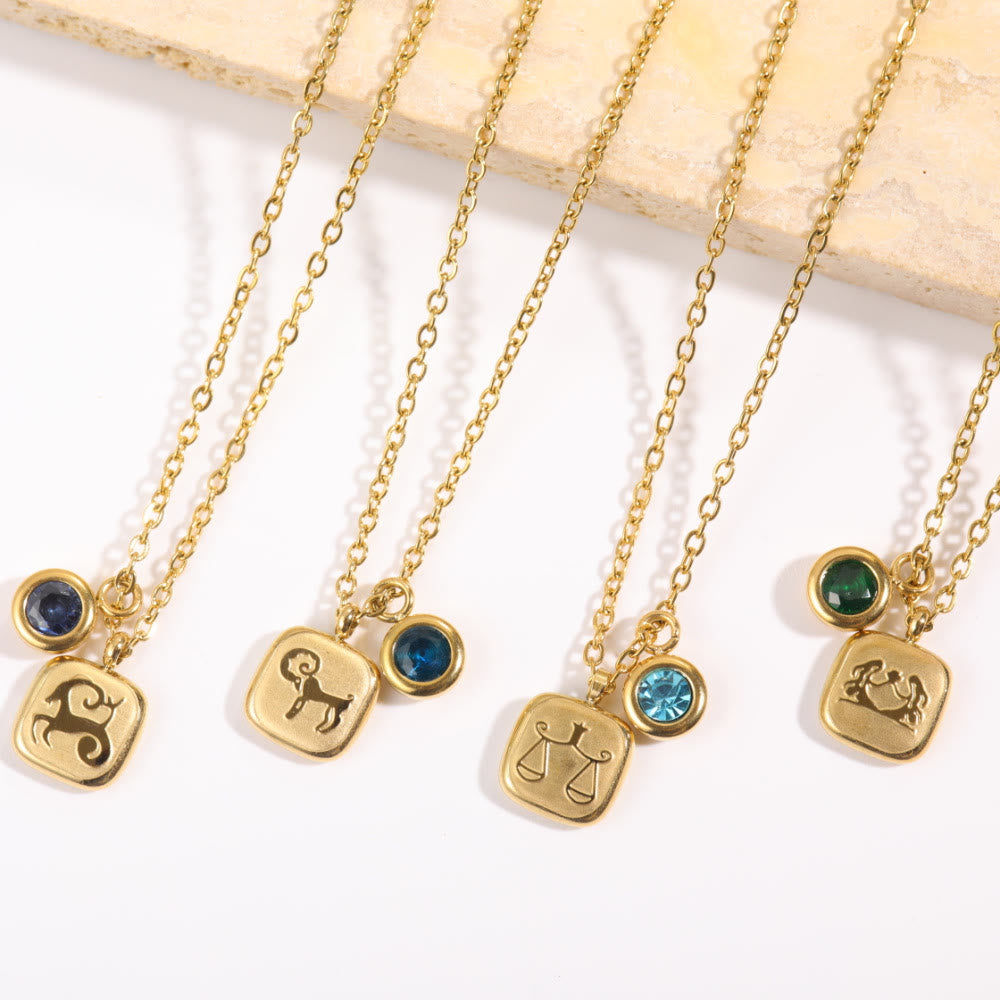 Olivenorma Twelve Zodiac Twelve Month Birthstone Pendant Necklace