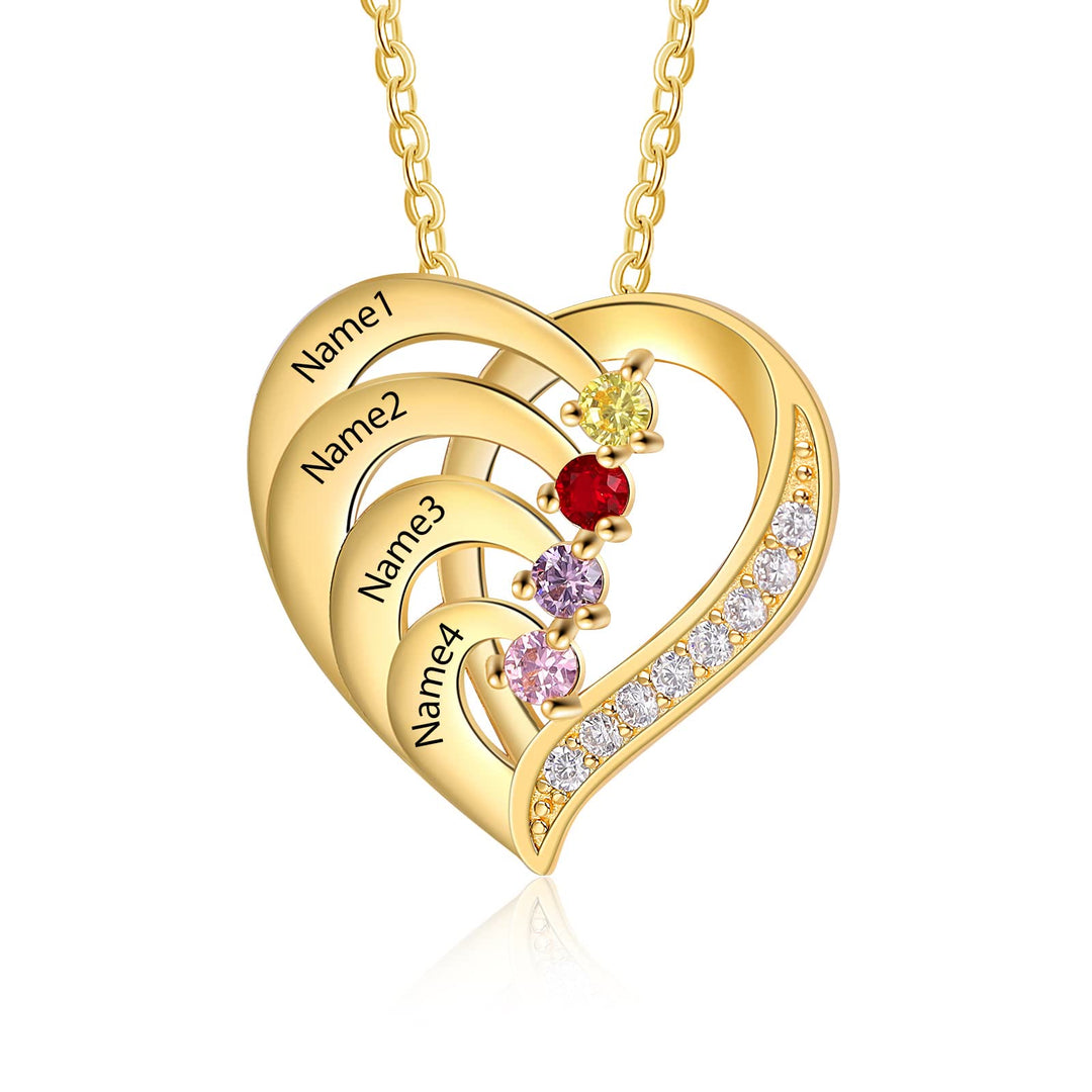 Olivenorma Personalized Birthstones Engraved Heart Necklace