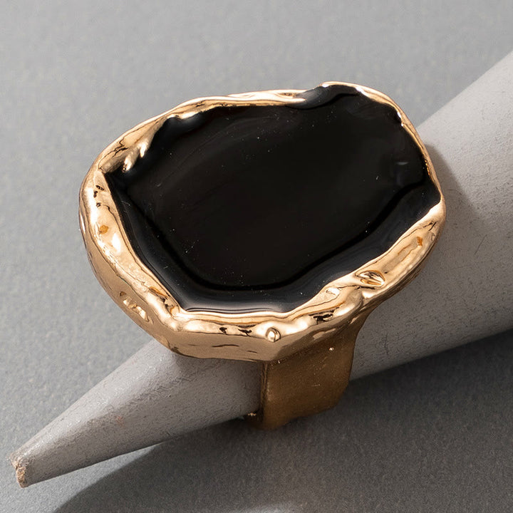 Olivenorma Exaggerated Irregular Gold Edged Resin Glue Adjustable Ring - image 4