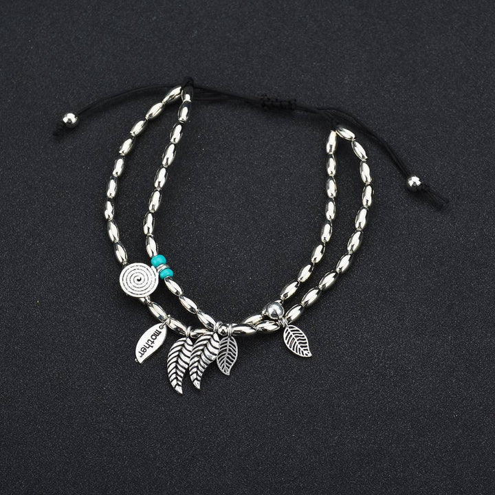 Olivenorma Turquoise Silver Leaf Double Layer Bracelet Anklet