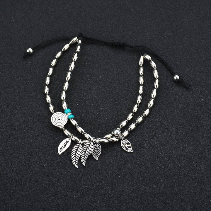 Olivenorma Turquoise Silver Color Leaf Double Layer Bracelet Anklet - image 2