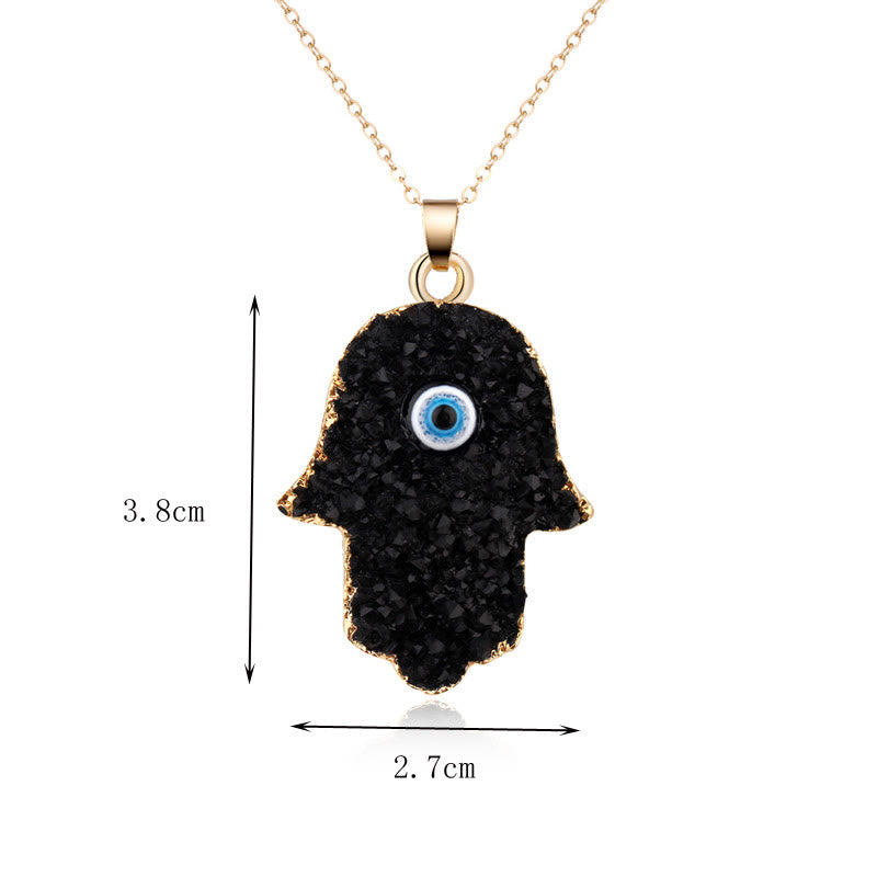 Olivenorma Hamsa Evil Eye Obsidian Clear Crystal Necklace