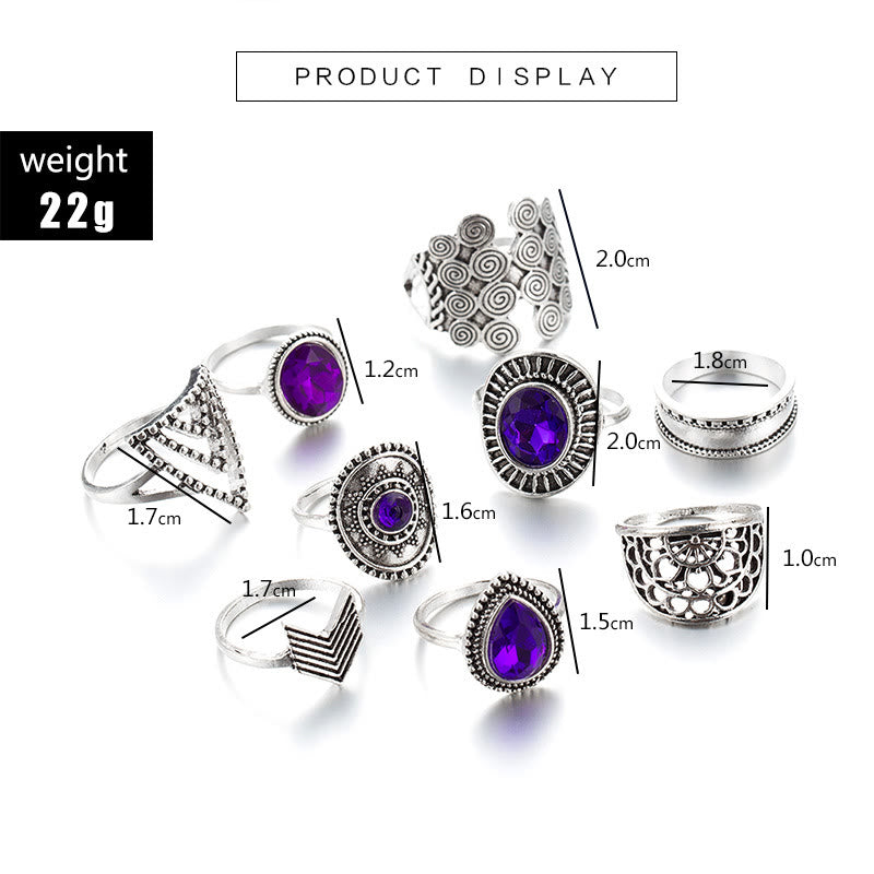 Olivenorma Vintage Purple Zircon Hollow 9 Piece Ring Set