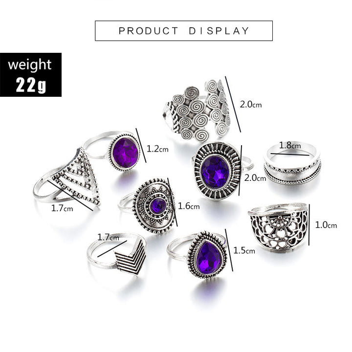 Olivenorma Vintage Purple Zircon Hollow 9 Piece Ring Set