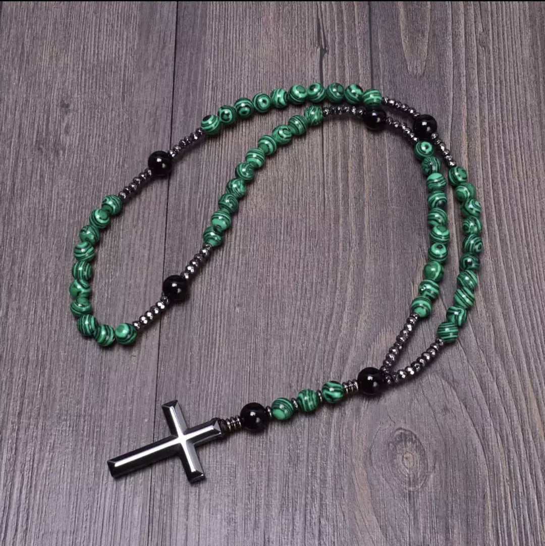 Olivenorma Cross Catholic Natural Stone Rosary Pendant Necklace