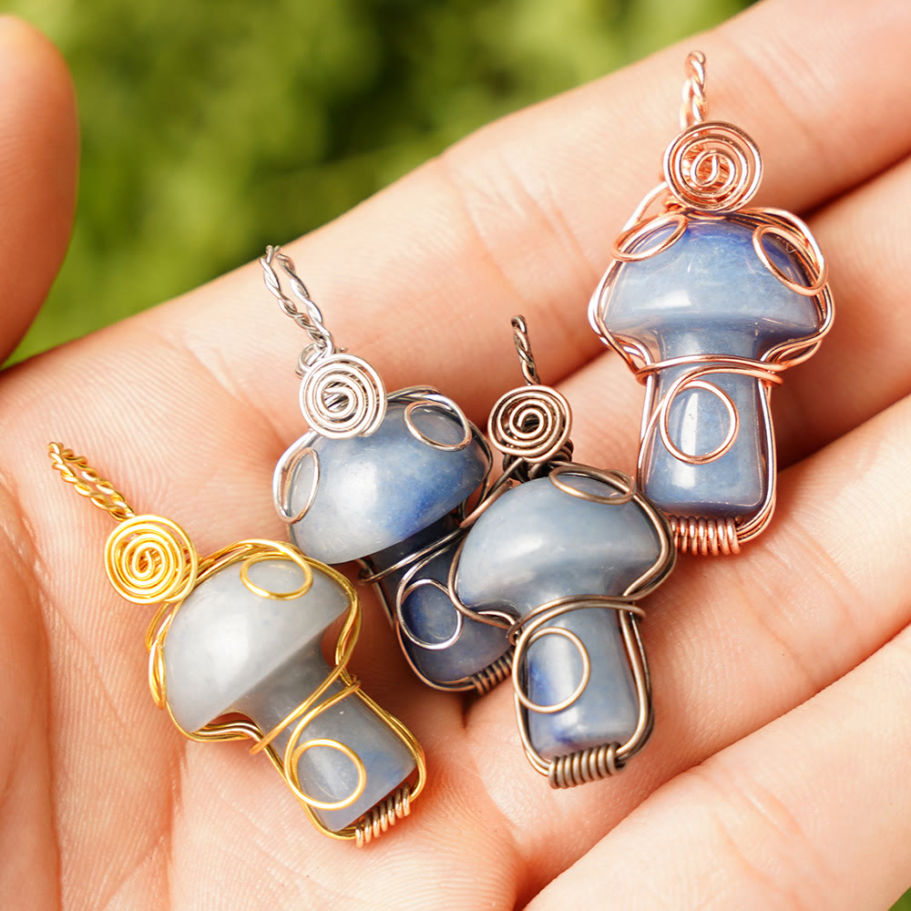 Olivenorma Natural Healing Stone Mushroom Necklace - Blue Aventurine - Rose Gold Thread - image 30