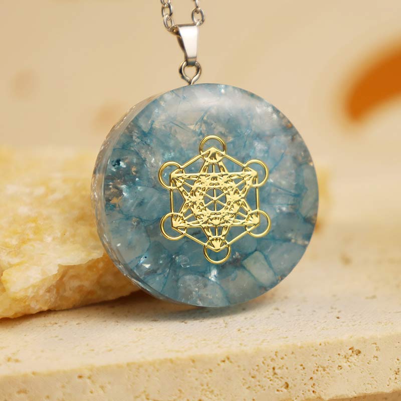 Aquamarine Metatron's Cube Energy Necklace