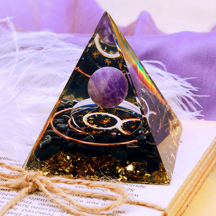 Olivenorma Amethyst Sphere With Obsidian Zodiac Taurus Orgone Pyramid