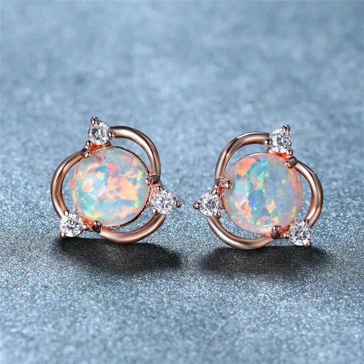 Olivenorma Opal Small Round White Zircon Stud Earrings