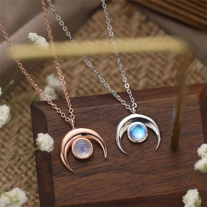 Olivenorma Natural Moonstone Moon Shape Pendant Necklace