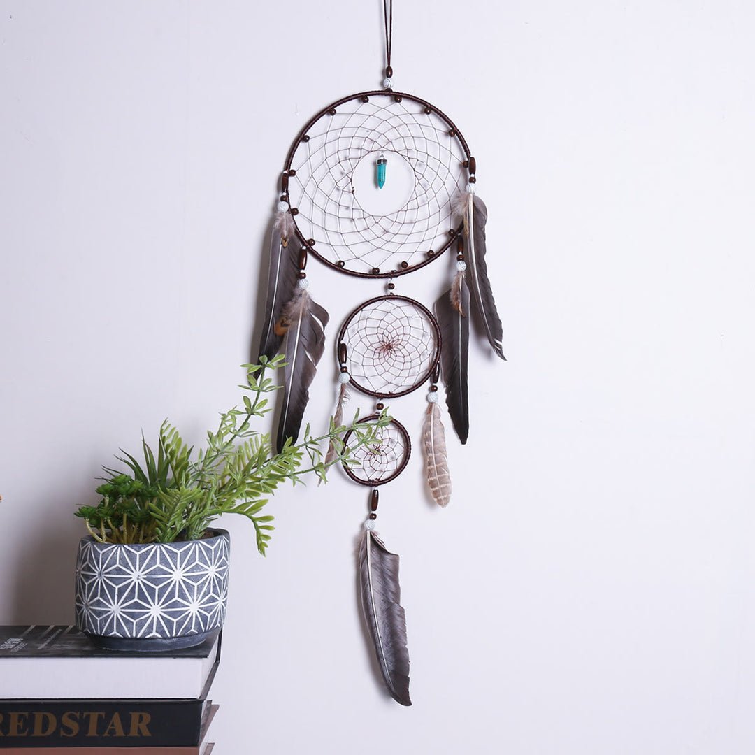 Olivenorma Turquoise Crystal Triple Feather Dream Catcher