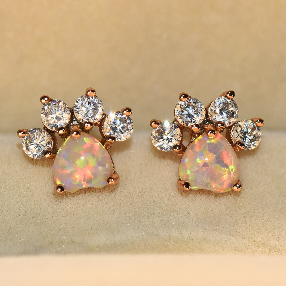 Olivenorma Kawaii Opal White Zircon Kitty Paw Earrings