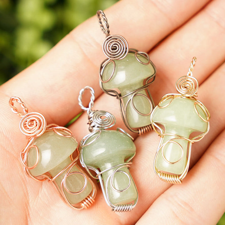 Olivenorma Natural Healing Stone Mushroom Necklace - Green Aventurine - Rose Gold Thread - image 38