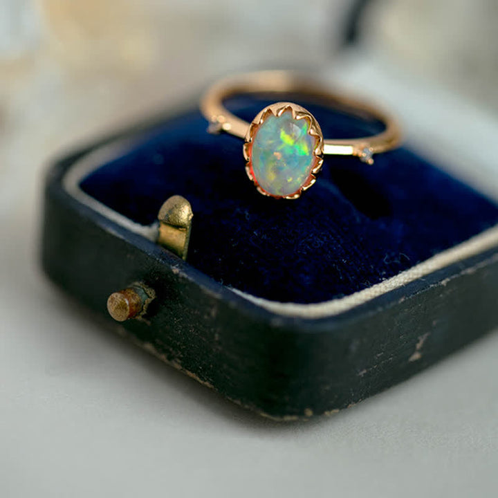 Olivenorma Retro Gold Opal Adjustable Ring