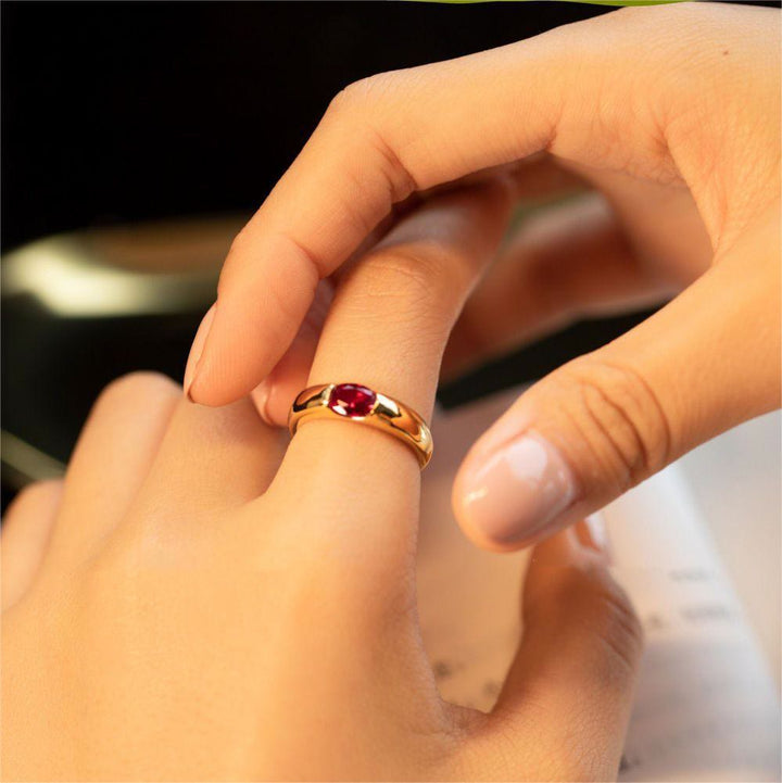 Olivenorma Garnet Gold Plated Minimalist Luxury Ring