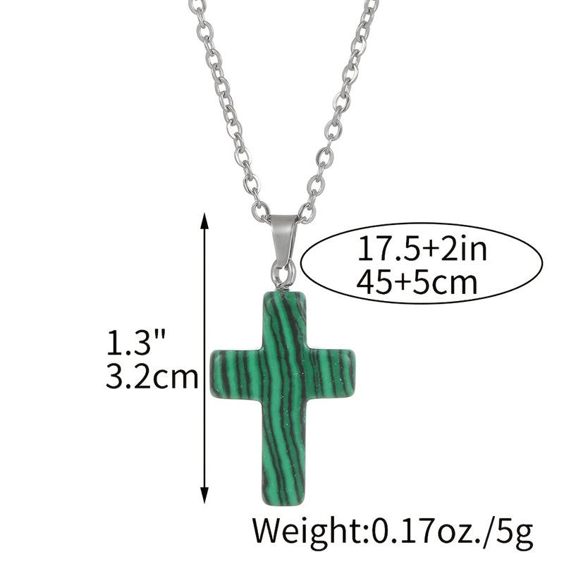 Olivenorma Natural Stone Cross Gemstone Necklace