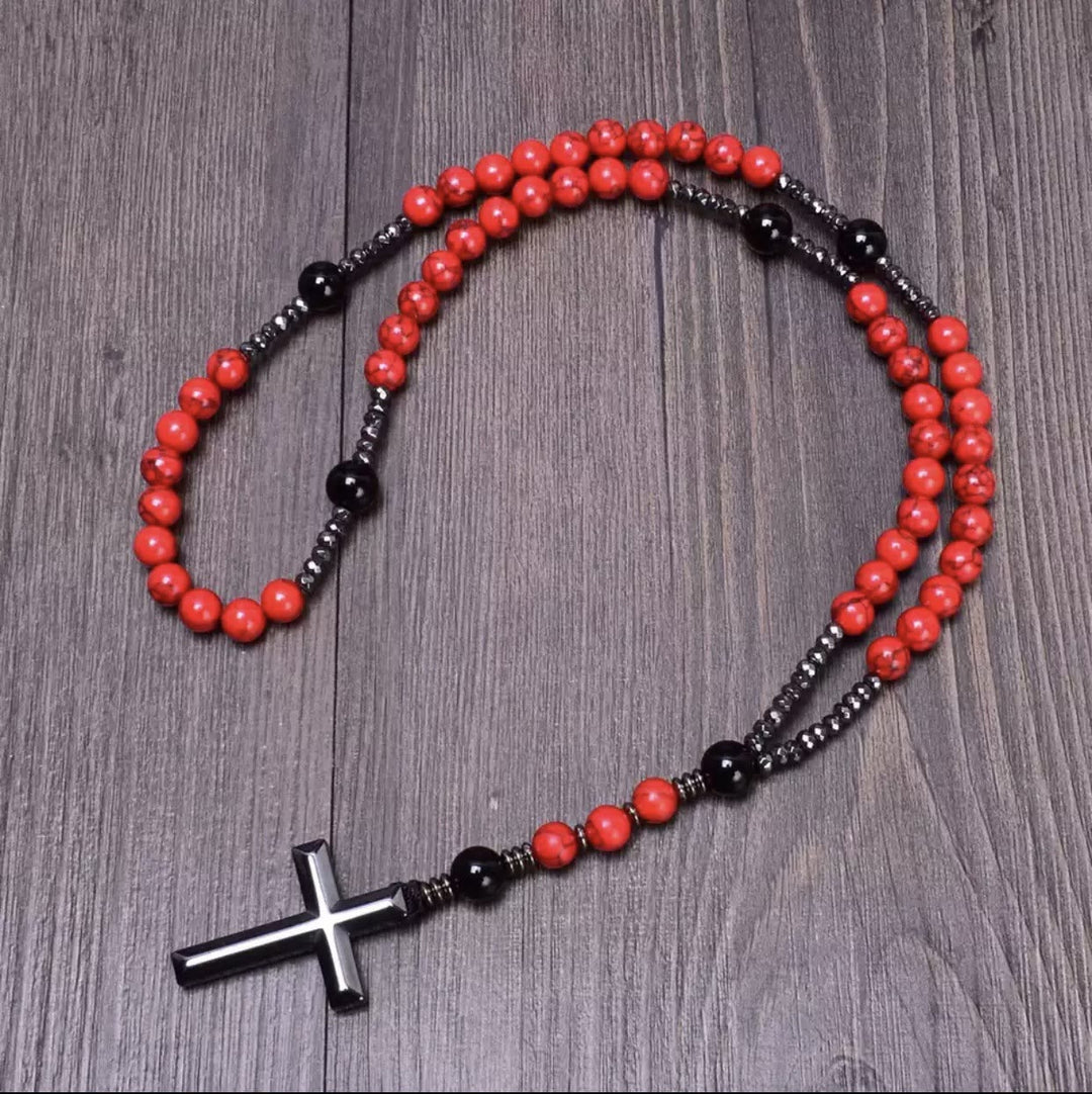 Olivenorma Cross Catholic Natural Stone Rosary Pendant Necklace