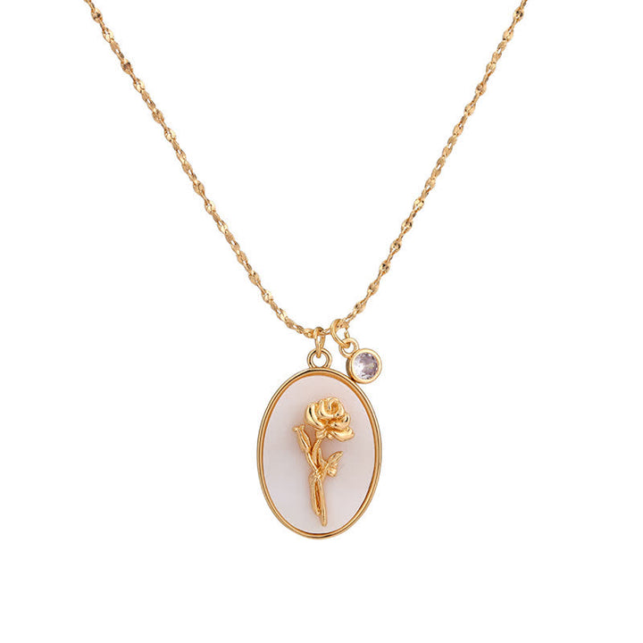 Olivenorma Birth Stone With Birth Flower Necklace - Jun - Rose - image 6