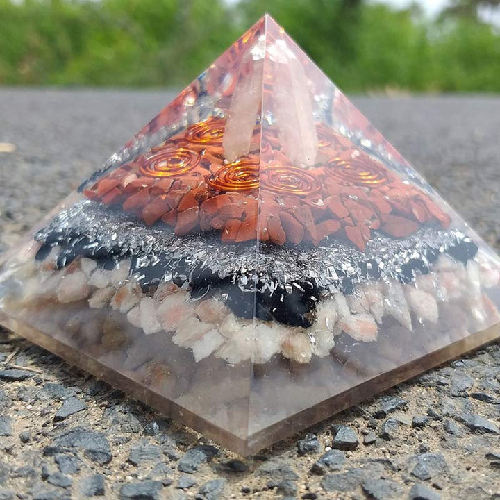 Olivenorma Clear Crysatl Pillar With Sun Stone Orgone Pyramid