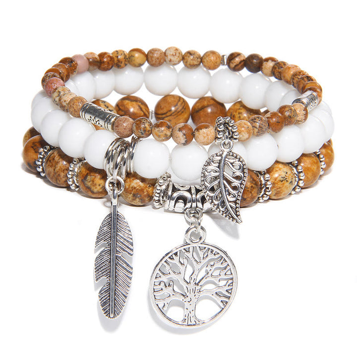 Olivenorma "Nature's Healing Moments" Picture Jasper Tree Of Life 3 Pieces Bracelet Set
