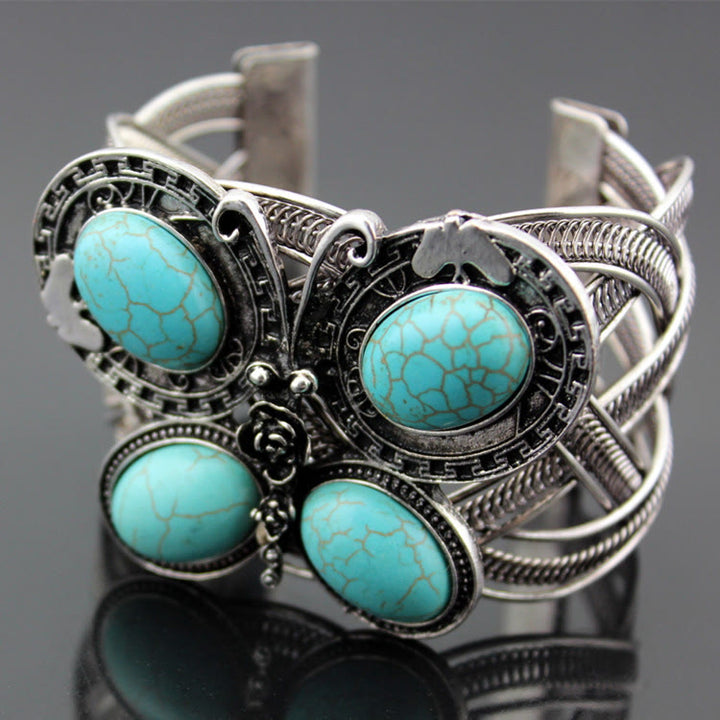 (Clearance 30% OFF / CODE: OFF30) - Olivenorma Large Turquoise Stone Butterfly Cuff Bracelet