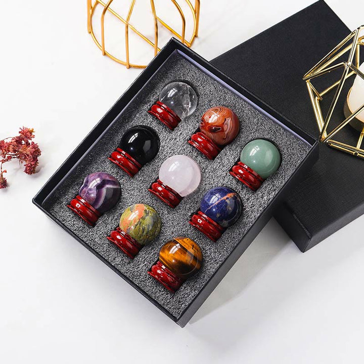 Olivenorma 9pcs Natural Crystal Balls Gemstone Crystal Set