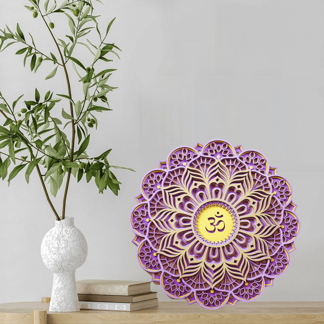 Olivenorma Purple Pink Om Hamsa Chakra 3D Carving Wall Decor