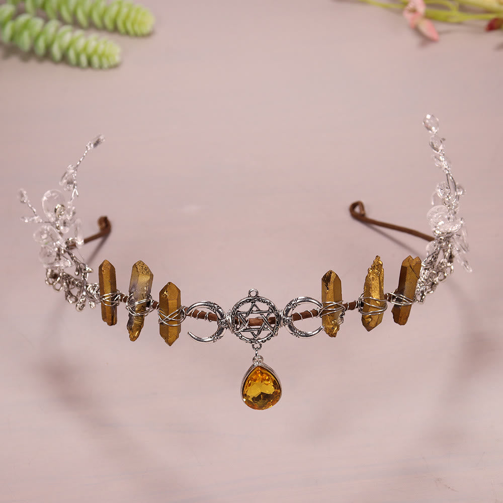 Olivenorma Natural Crystal Sun Moon Woven Flower Crystal Crown