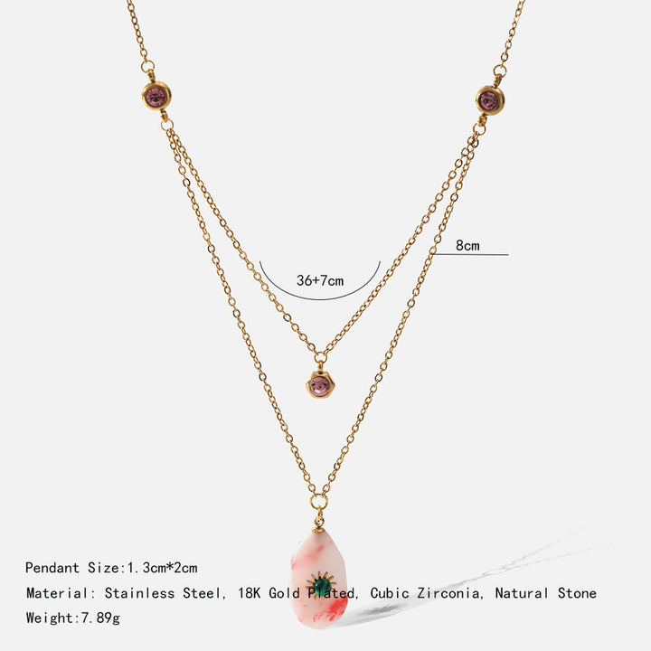 Olivenorma Rhodochrosite Zirconia Double Panel Necklace