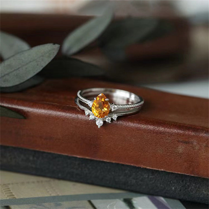 Olivenorma 925 Silver Gold Drop Shape Citrine Ring