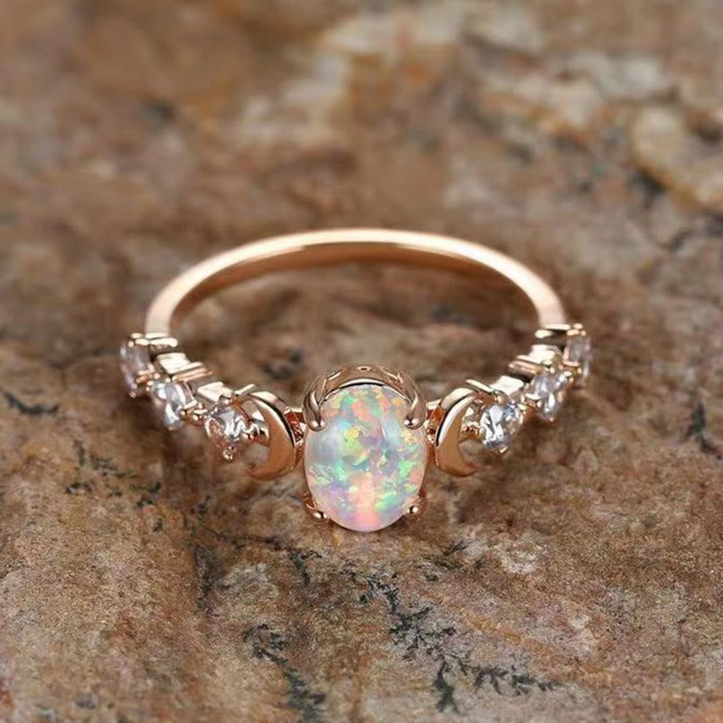 Olivenorma "Stone of Purification"- Crecent Moon Phases Opal Ring - White Opal#Rose Gold - 11 - image 0