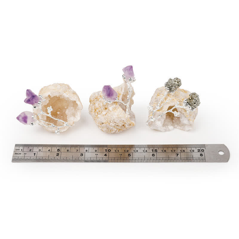 Olivenorma Natural Geode with Amethyst Rosebuds Gemstone Decoration