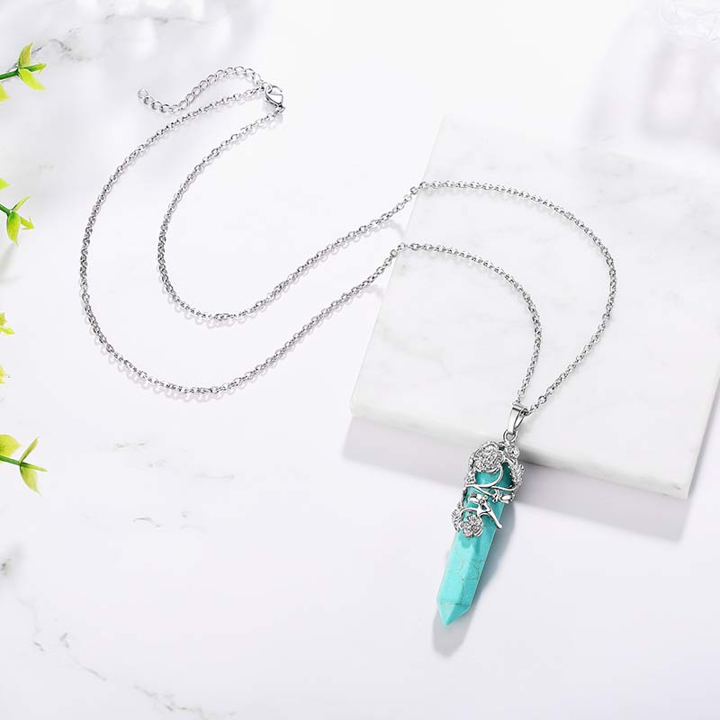 Olivenorma Natural Crystal Hexagonal Column Necklace